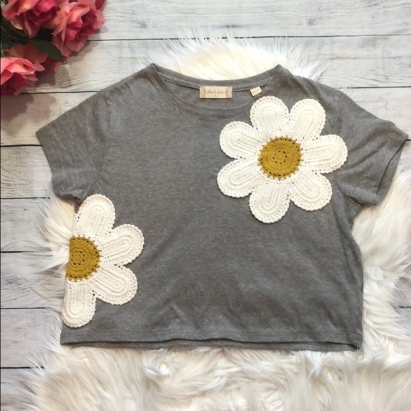 Altar'd State Tops - Altar'd State Daisy Crochet Cropped Gray Top